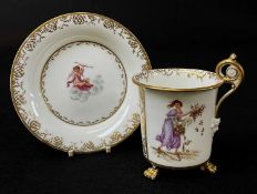 RARE SWANSEA PORCELAIN CABINET CUP & SAUCER circa 1814-1820, the cup of cylindrical form with