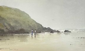 ‡ GARETH THOMAS watercolour - beach scene, entitled 'Figures, Burry Holms', signedDimensions: 22.5 x