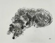 ‡ SIR KYFFIN WILLIAMS RA pencil and wash - study of a recumbent Welsh collie dog, signed with