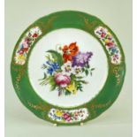 NANTGARW PORCELAIN PLATE circa 1818-1820, having an apple-green border reserved with three panels of