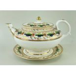 LARGE NANTGARW PORCELAIN TEAPOT & STAND circa 1814-1822, the teapot of bellied circular form with