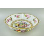 LARGE SWANSEA PORCELAIN SALAD BOWL circa 1818, twin-handled and footed, from the Burdett-Coutts