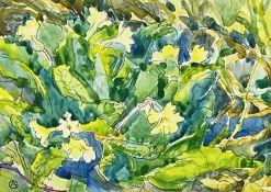 ‡ ARTHUR GIARDELLI watercolour and pen - entitled verso 'Primroses' and dated 2001, signed with