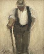 ‡ WILL ROBERTS oil on board - entitled verso 'Farmer, Tyn y Waun', signed with initialsDimensions: