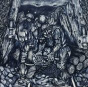 ‡ NICK EVANS large oil on board - three miners working on roof-supportsDimensions: 120 x