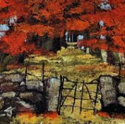 ‡ STEPHEN JOHN OWEN limited edition (20/50) colour print - autumnal woodland with old iron gate,