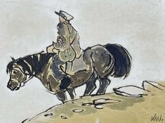 ‡ SIR KYFFIN WILLIAMS RA pastel, inkwash and watercolour - Patagonian horseman and steed, signed