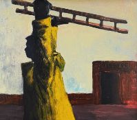 ‡ JAMES DONOVAN acrylic on board - entitled 'Trophy, Tower Colliery', signed with initials