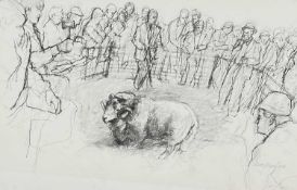 ‡ KEITH BOWEN graphite on paper - entitled verso on Albany Gallery label 'The Ram Sale at Hafod-y-