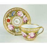 SWANSEA PORCELAIN TEA CUP & SAUCER circa 1815-1817, London decorated with summer flowers to a gilt