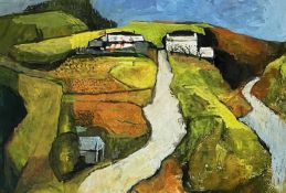 ‡ JOHN ELWYN acrylic on paper - entitled verso 'Dyfed Upland Farm 1984', with John Elwyn Studio