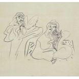 ‡ CERI RICHARDS CBE black crayon on paper - two figures, wearing Arabian dress, one seated with