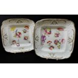 PAIR OF SWANSEA PORCELAIN SQUARE PLATES circa 1815-1817 having moulded borders and decorated with
