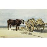 EDWARD DUNCAN watercolour - farm cart and bull, signed and dated 1852Dimensions: 20 x 32.