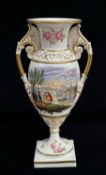 RARE SWANSEA PORCELAIN TWIN-HANDLED VASE circa 1815-1817, in the French-Empire style, of slender