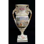 RARE SWANSEA PORCELAIN TWIN-HANDLED VASE circa 1815-1817, in the French-Empire style, of slender