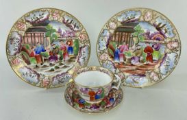 SWANSEA PORCELAINS IN THE MANDARIN PATTERN circa 1814-1822, comprising two plates and a breakfast