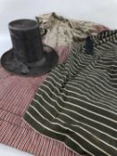 TRADITIONAL WELSH HAT, SKIRT & APRON, the hat in black fur with tapering crown bearing silk band