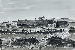 ‡ SIR KYFFIN WILLIAMS RA ink and wash - cattle, dry-stone walls and upland cottages, entitled