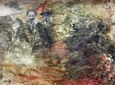 ‡ IVOR DAVIES mixed media on paper - entitled 'Y Tri / The Three', signed and dated