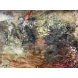 ‡ IVOR DAVIES mixed media on paper - entitled 'Y Tri / The Three', signed and dated