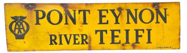 EARLY 20TH CENTURY ENAMEL AA ROAD SIGN double sided with 'Pont Eynon, River Teifi' by Franco