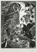 ‡ COLIN SEE-PAYNTON limited edition (40/150) wood engraving - bird study with owl, entitled 'Mob'