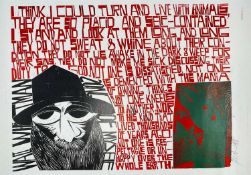 ‡ PAUL PETER PIECH three colour lithograph - homage to poet Walt Whitman (1819-1892) with text