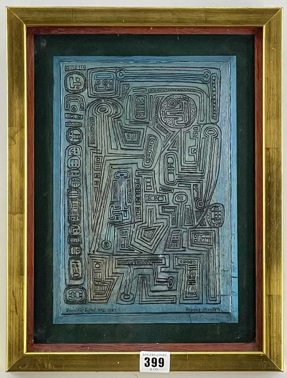 ‡ ROBERT HUNTER silver foil and oil paint on board - entitled 'Saintly Signs No.2', signed and dated - Image 2 of 2