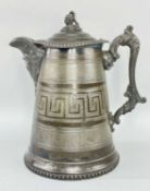 LARGE AMERICAN PEWTER WINE EWER OF WELSH INTEREST made by Lyman of Connecticut, of tapered form,