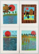 ‡ PAUL PETER PIECH four colour linocut prints on card - landscapesDimensions: 32 x 23cmsProvenance: