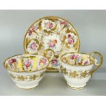 NANTGARW PORCELAIN TRIO circa 1814-1823, comprising teacup, coffee cup and saucer, having elevated