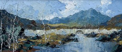 ‡ CHARLES WYATT WARREN oil on board - entitled verso 'Bridge Near Betws Garmon' and dated 1969,