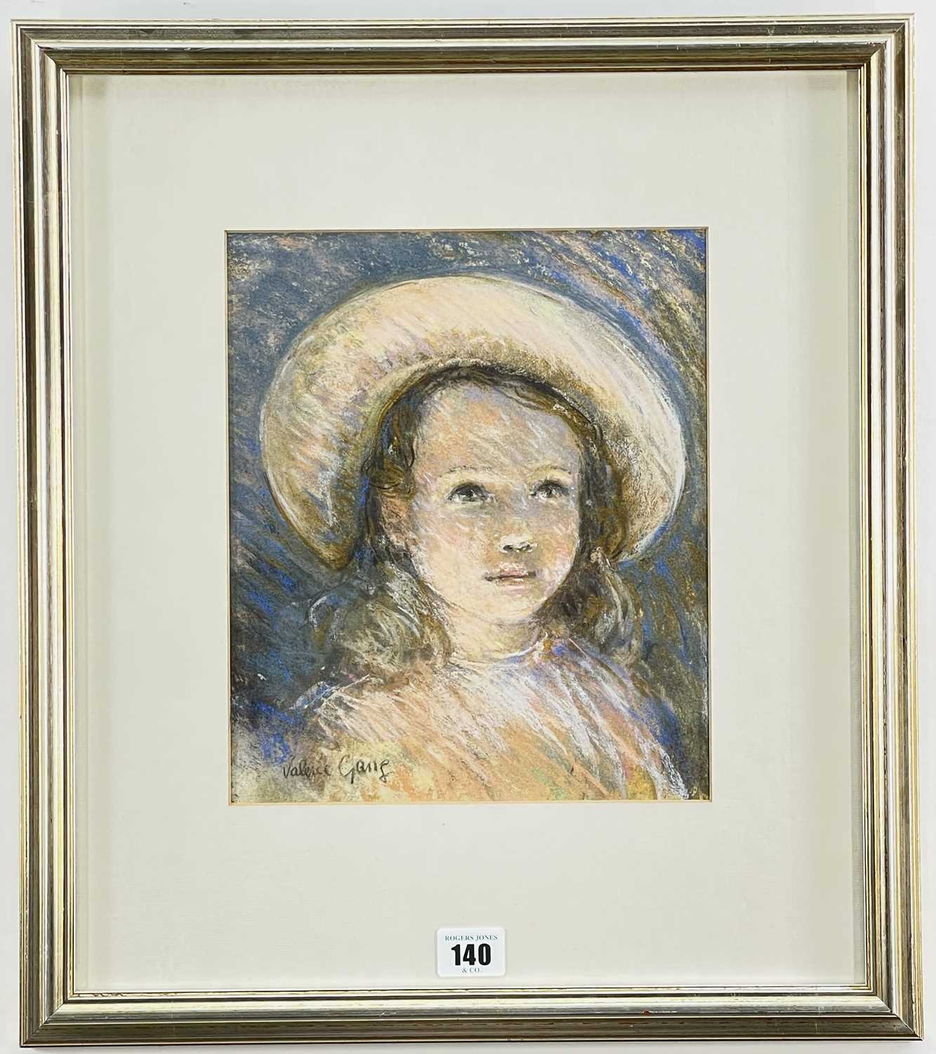 ‡ VALERIE GANZ pastel - head and shoulder portrait of a young girl in bonnet, entitled verso ' - Image 2 of 2
