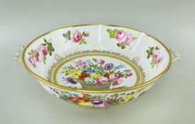 LARGE SWANSEA PORCELAIN SALAD BOWL circa 1818, twin-handled and footed, from the Burdett-Coutts