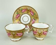 SWANSEA PORCELAIN TRIO circa 1815-1817, decorated in Empire-style pattern of buff tulips and
