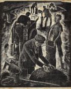 ‡ ARTHUR CHARLTON wood engraving - figures, titled in pencil to margin 'Sea Coal, Wood-Engraving (