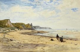 ROBERT THORNE WAITE watercolour - Oxwich Bay with figures on the beach, signed Dimensions: 29 x