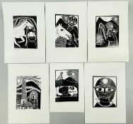 ‡ PAUL PETER PIECH six monochrome lino prints on card - mining themed, all titled including 'The Pit