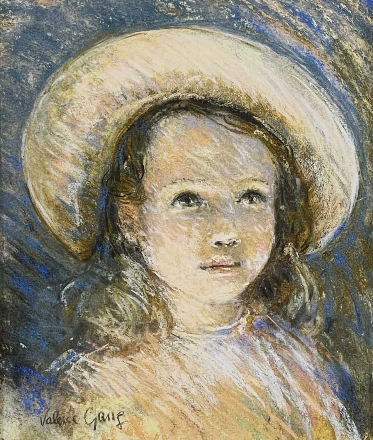 ‡ VALERIE GANZ pastel - head and shoulder portrait of a young girl in bonnet, entitled verso '