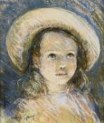 ‡ VALERIE GANZ pastel - head and shoulder portrait of a young girl in bonnet, entitled verso '