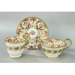 NANTGARW PORCELAIN TRIO circa 1814-1823, comprising teacup, coffee cup and saucer, having elevated