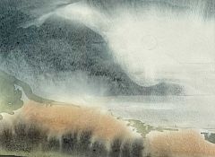 ‡ GWILYM PRICHARD watercolour - misty coastline, signedDimensions: 17 x 24cmsProvenance:private