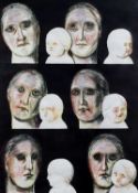 ‡ EVELYN WILLIAMS inks and coloured chalks - entitled verso 'Mother and Child in Light and Shadow'