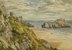 MARIA GASTINEAU watercolour - Tenby with St Catherine's Rock and beach, signed, circa