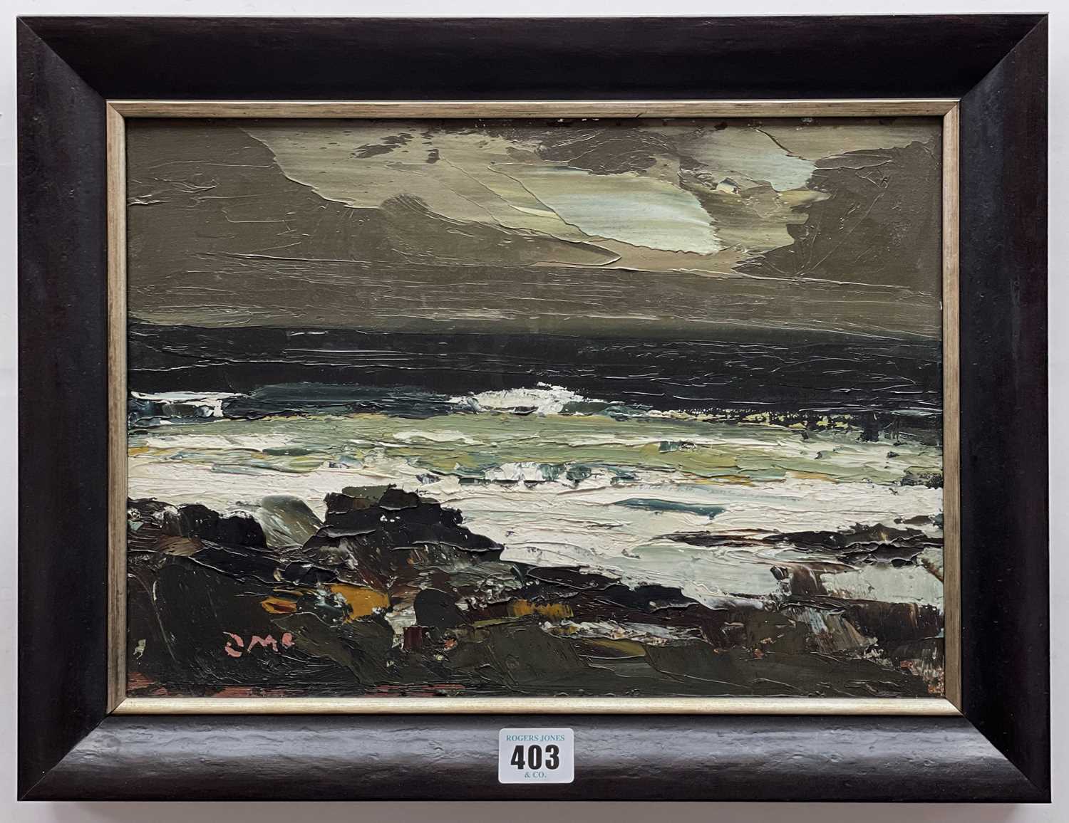 ‡ DONALD McINTYRE oil - coastal scene with waves and dark sky, signed with initialsDimensions: 24 - Image 2 of 2