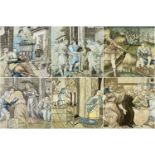 FINE & RARE SET OF SIX LATE 17TH CENTURY SILKWORK PICTURES, variously depicting scenes from the