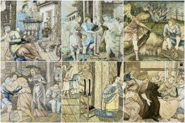 FINE & RARE SET OF SIX LATE 17TH CENTURY SILKWORK PICTURES, variously depicting scenes from the