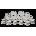 SHELLEY BONE CHINA 'TURKISH BLUE BLOCKS' PATTERN TEA SERVICE, no. 11788, Iin the Eve shape,