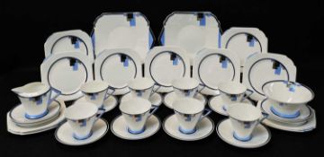 SHELLEY BONE CHINA 'TURKISH BLUE BLOCKS' PATTERN TEA SERVICE, no. 11788, Iin the Eve shape,